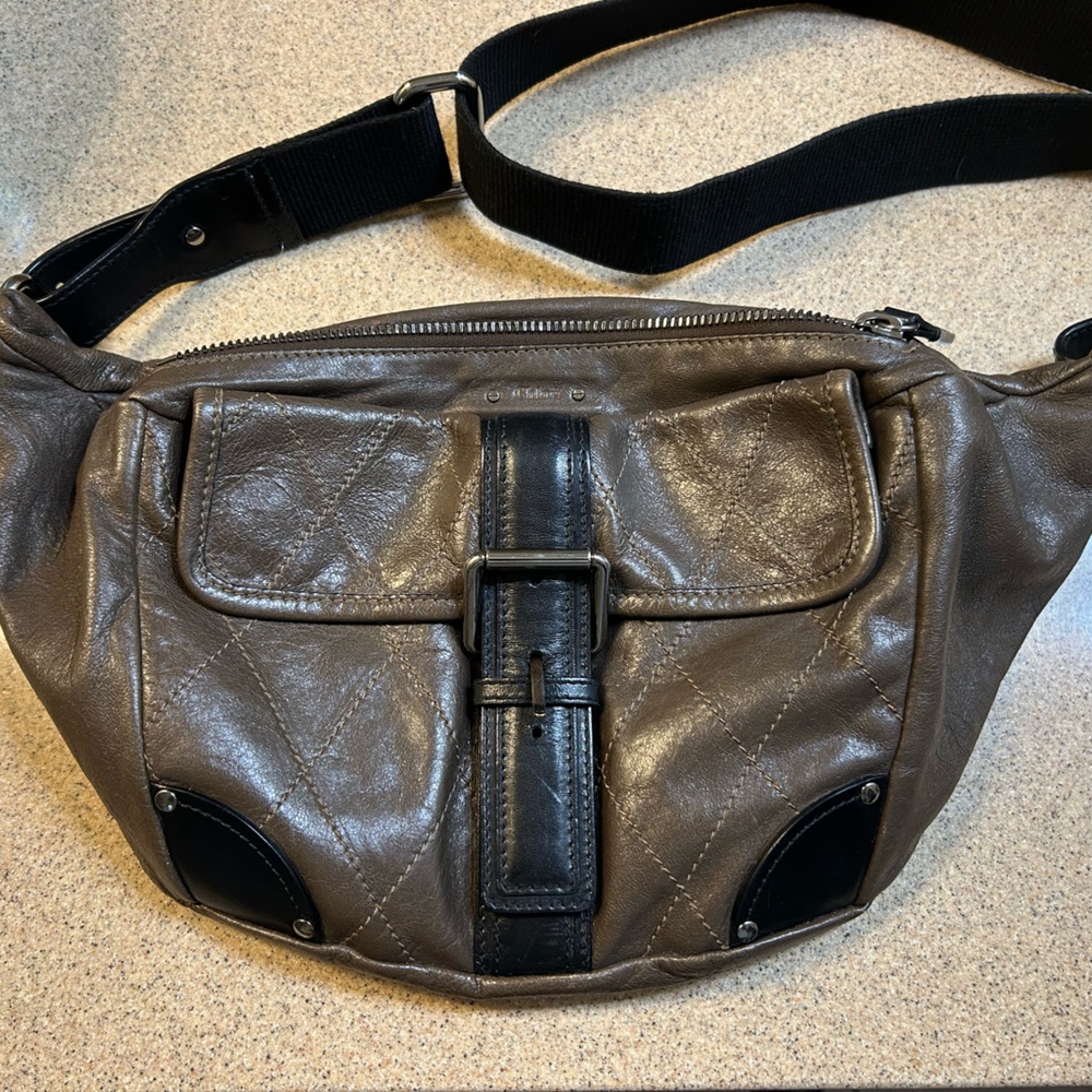 Chloe Brown and Black Belt Bag silver hardware